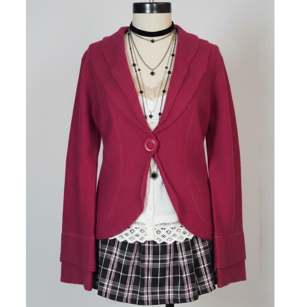 Medium‎ Magenta Pink Cardigan Bell Sleeve Cozy Vintage
